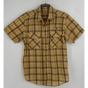 Haband Travelers Mens Yellow Plaid Short Sleeve Button Down Utility Shirt 15G M